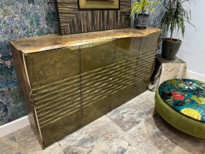 brass sideboard with liquid metal finish